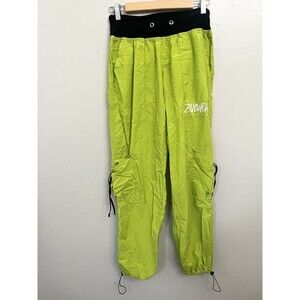 Authentic Zumba Throwback Electro Cargo Pants ~ Neon Green Bungee Utility Large